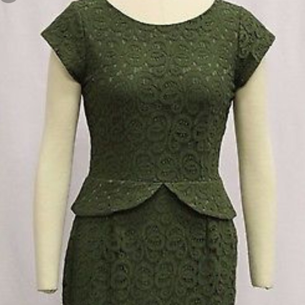 Anthropologie Green Lace Dress with Peplum
